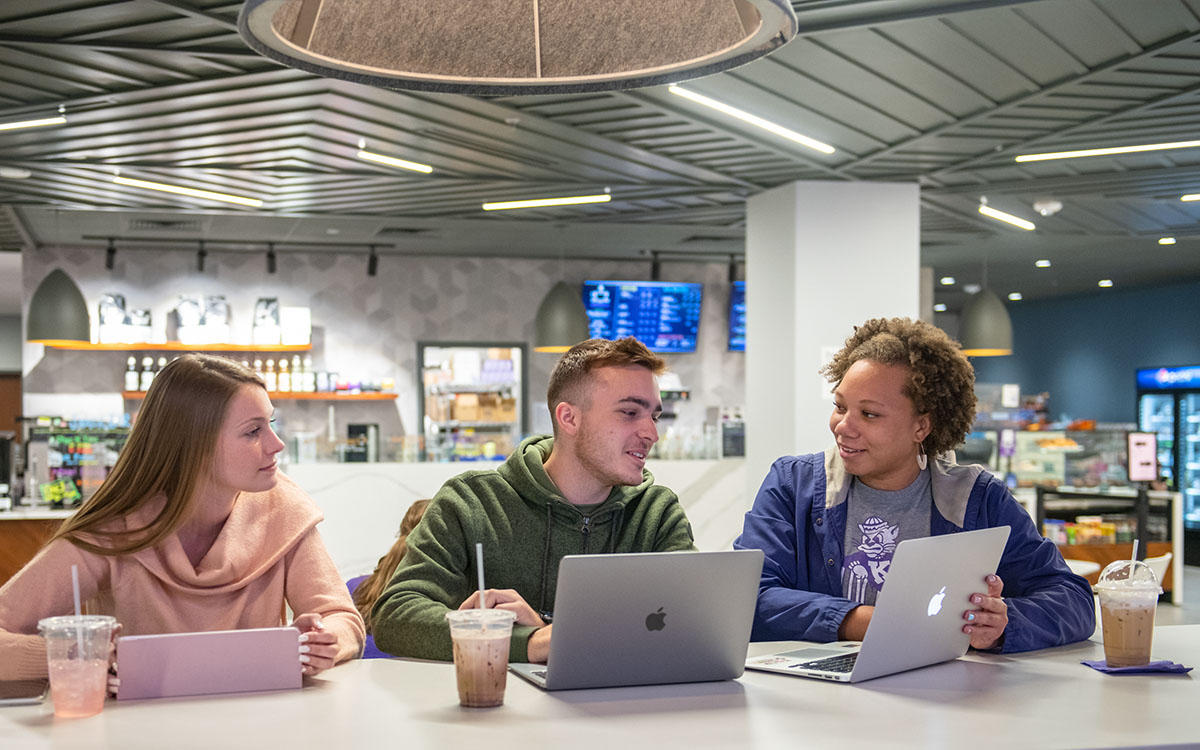 Students at café in Hale Library.