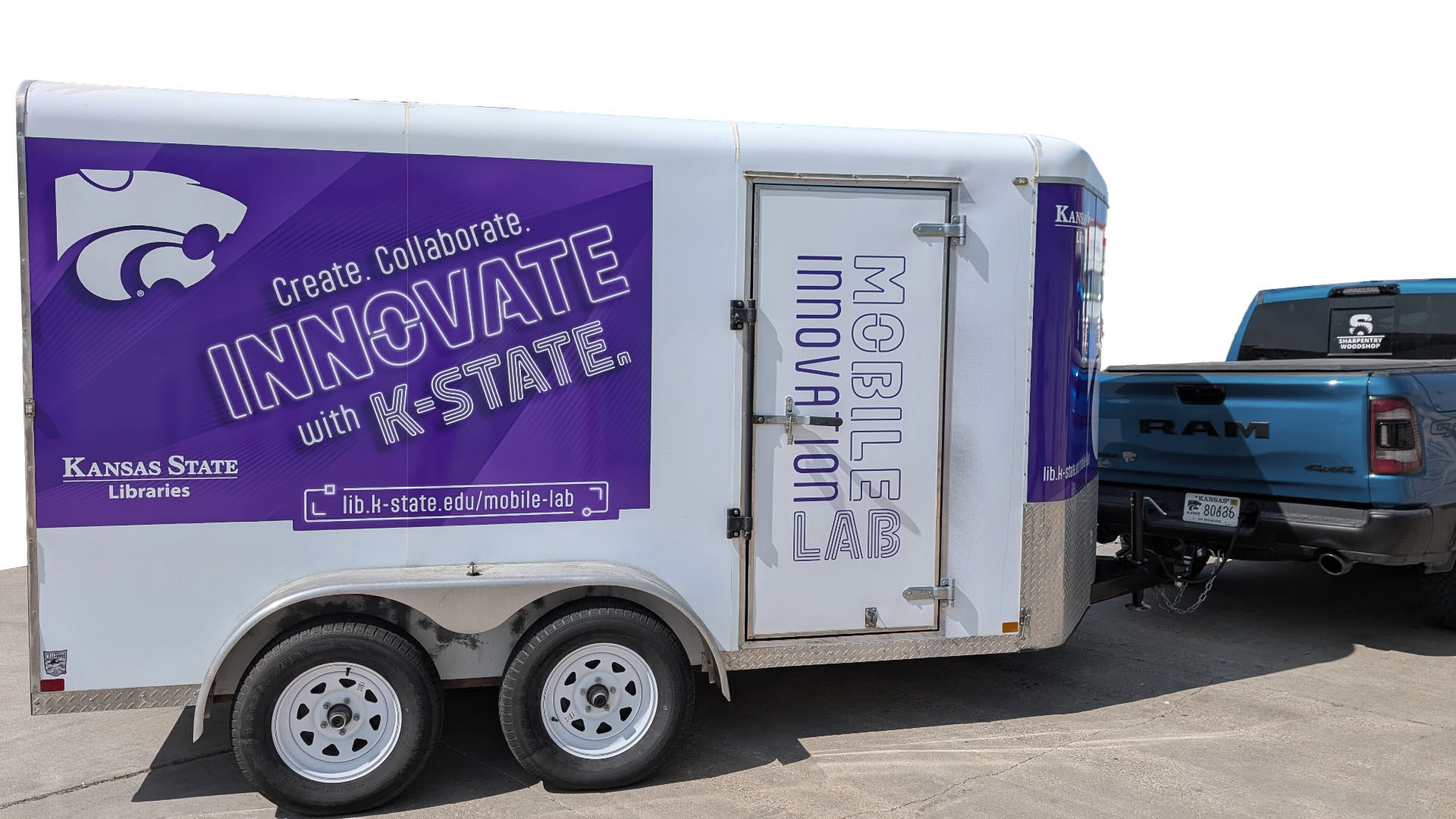 K-State Libraries mobile innovation lab trailer.