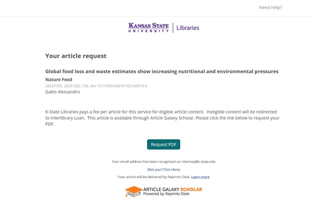 Click "Request PDF" on the "Your article request" page to complete your request.